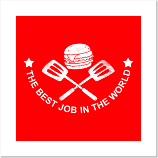 Funny Cute Cartoon Burger Best Fry Cook Slogan Posters and Art